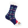 Jule hyggesokker - Blå sok med juletræer og julemand (Onesize med Antiskrid-bund)