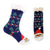 Jule hyggesokker - Blå sok med juletræer og julemand (Onesize med Antiskrid-bund)