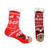 Jule hyggesokker - Rød sok med stjerner og elg med nissehue (Onesize med Antiskrid-bund)