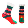 Jule hyggesokker - Rødstribet sok med glad juletræ på foden (Onesize med Antiskrid-bund)
