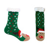 Jule hyggesokker - Grøn sok med snefnug og Rudolf med den røde tud (Onesize med Antiskrid-bund)
