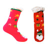 Jule hyggesokker - Rød sok med flag og stjerner og dejlig julemand (Onesize med Antiskrid-bund)