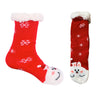 Jule hyggesokker - Rød sok med fnug og sød snehare (Onesize med Antiskrid-bund)