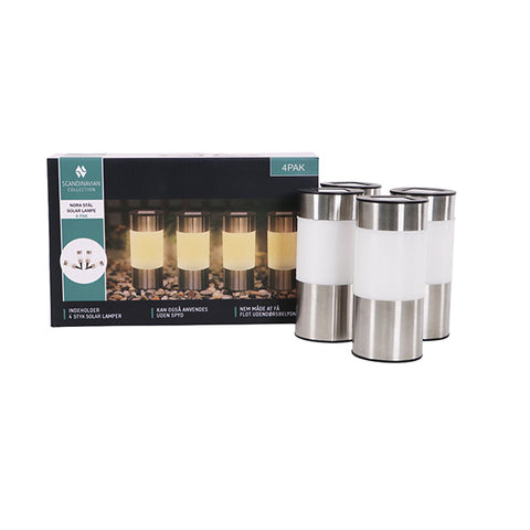 Stål solcellelampe m/spyd til haven - 4 pak